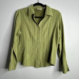 Baxter + Wells avocado green faux suede button up with stitched‎ detail